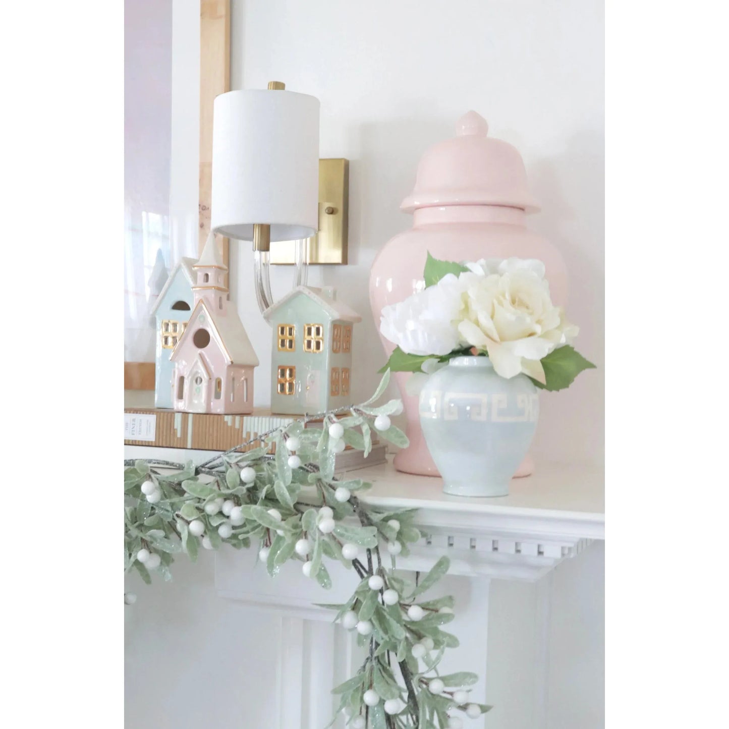 Pastel Christmas Village 3-Piece Set with 22K Gold Accents