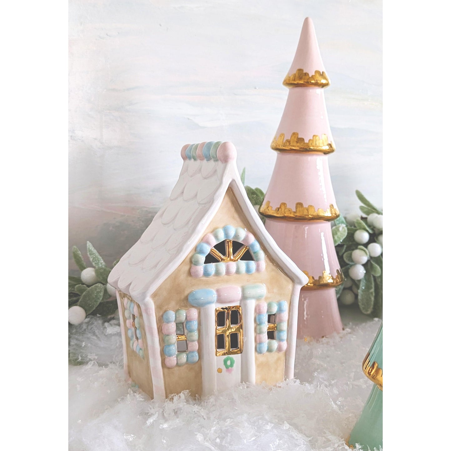 Pastel Gingerbread House with 22K Gold Accents