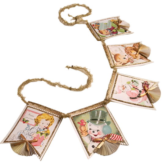 a garland of cards with pictures of children
