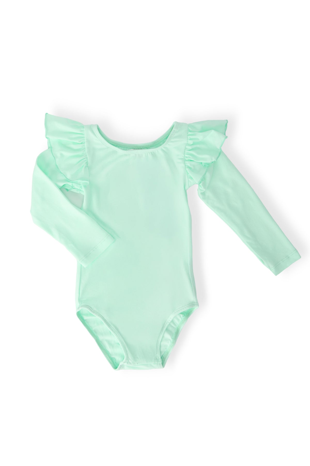 a green bodysuit with ruffles