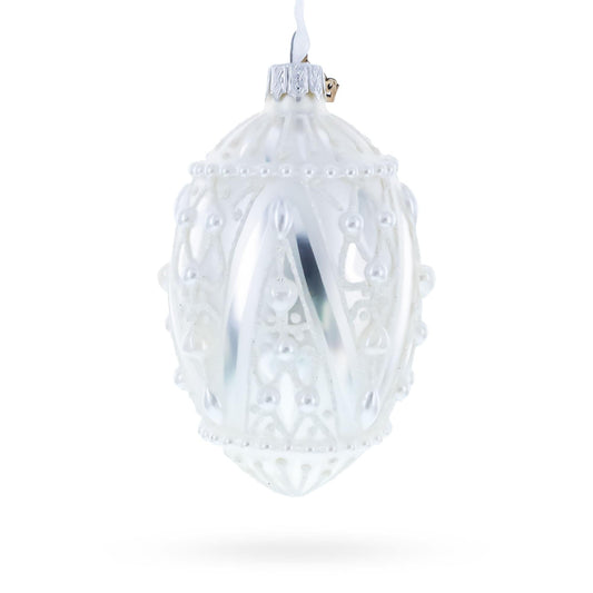 Pearlized Drops on White Glass Egg Christmas Ornament 4 Inches