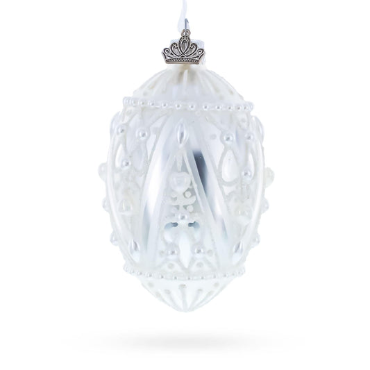 Pearlized Drops on White Glass Egg Christmas Ornament 4 Inches