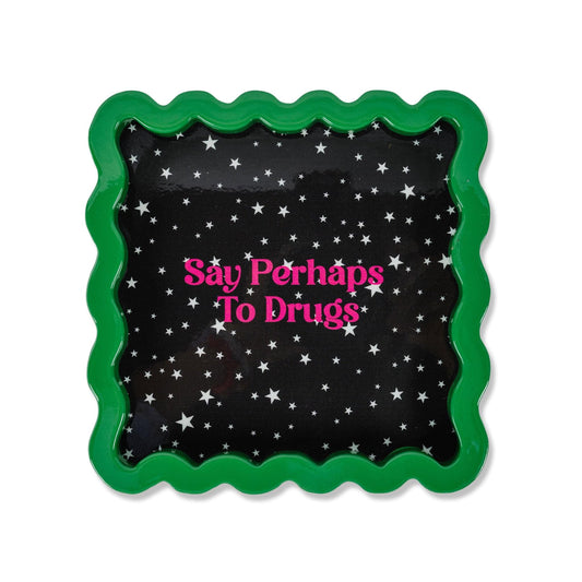 a black square with stars and a green border