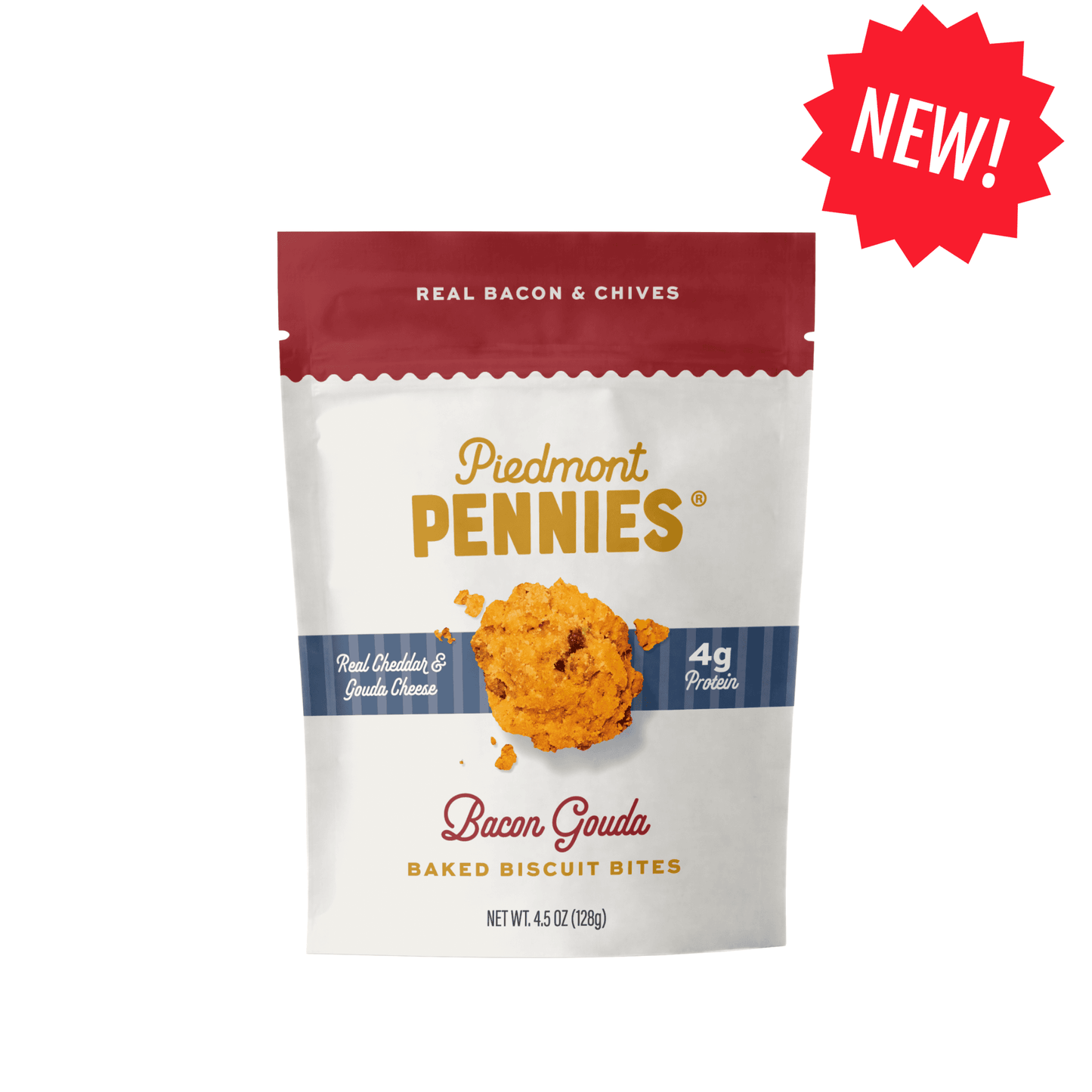 Piedmont Pennies Bacon Gouda Cheese Crackers Gourmet 4.5 oz. Pouch