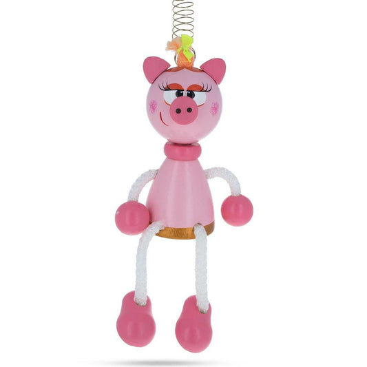 Pig Wooden Doll on a Spring 6 Inches