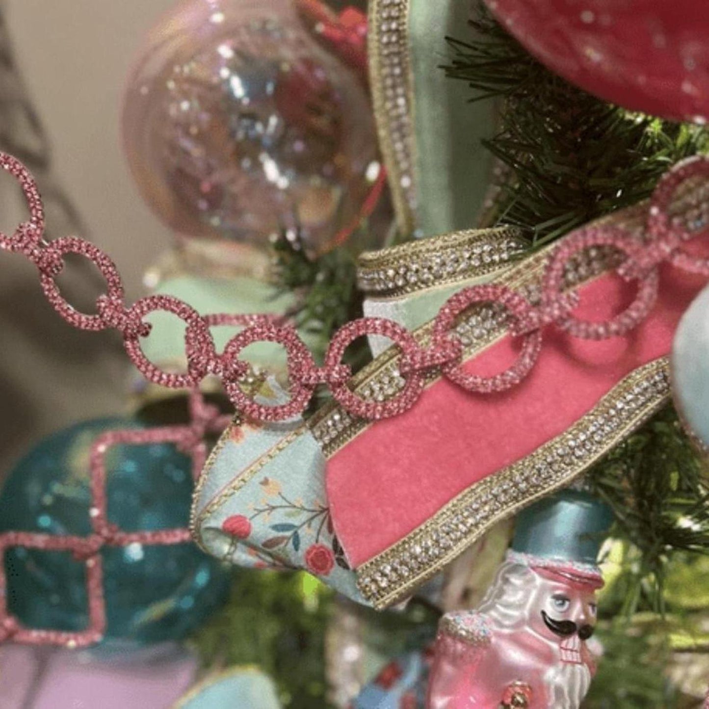 Pink Crystal Circle Christmas Garland, 36"