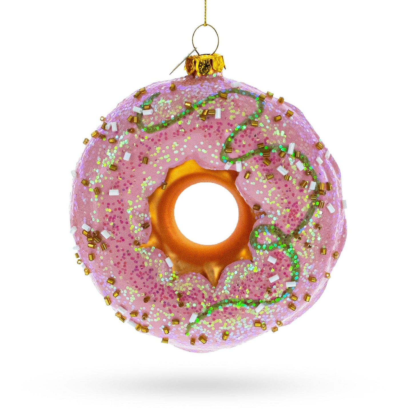 Pink Glazed Donut Glass Christmas Ornament