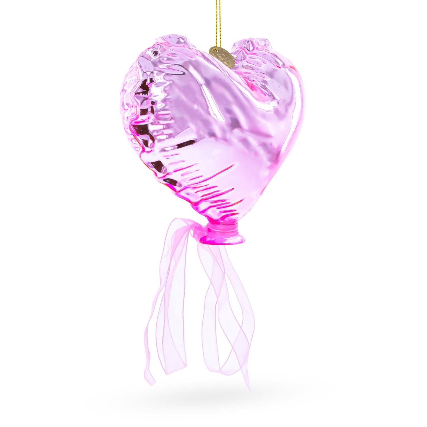 Pink Heart with Ribbon Glass Christmas Ornament