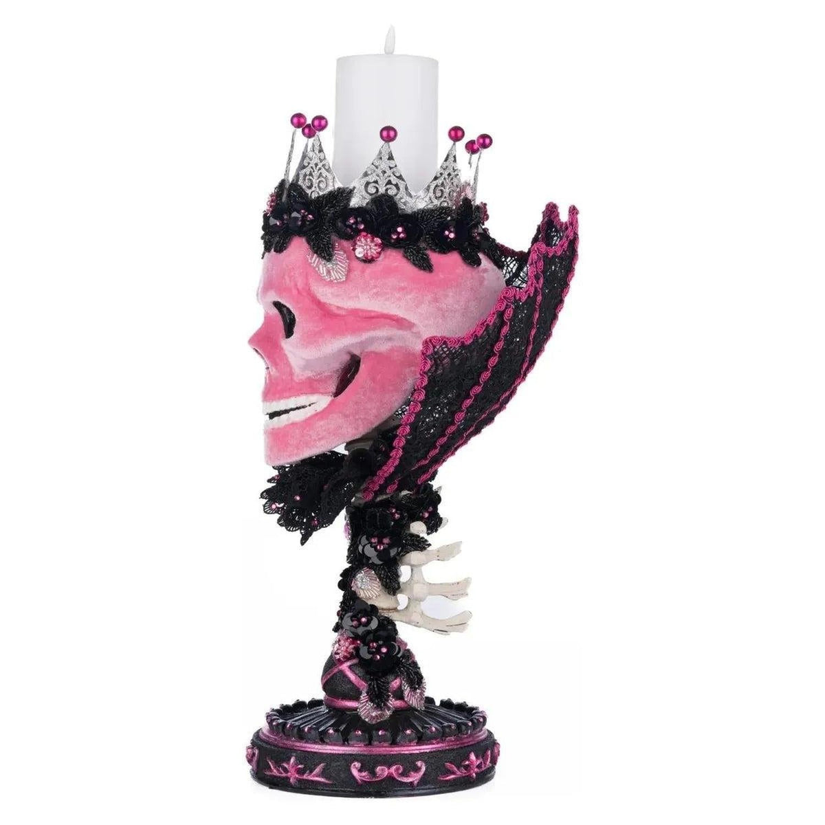 Pink Passion Skull Pillar Candle Holder