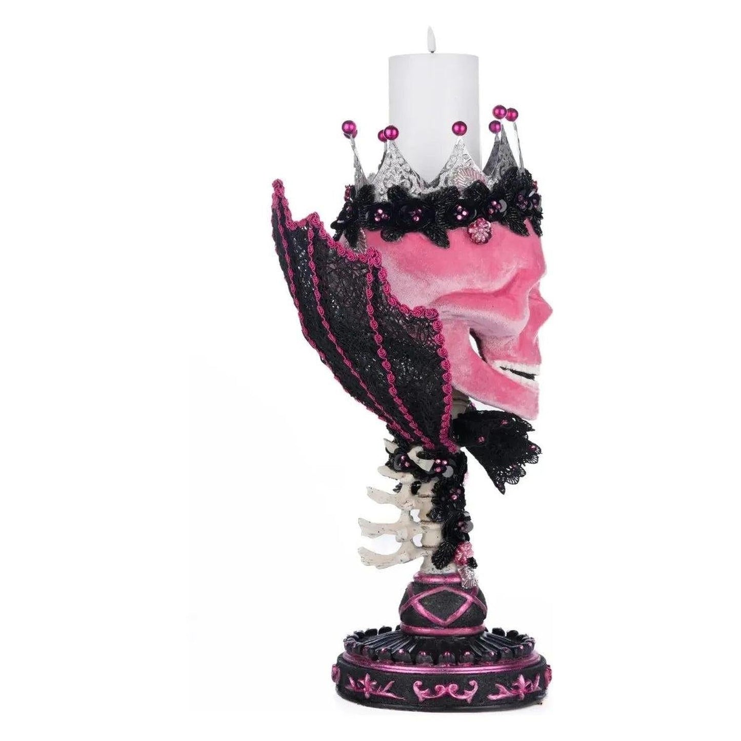 Pink Passion Skull Pillar Candle Holder