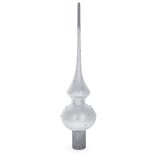 Pink Roses and Pearls on Silver Glass Christmas Tree Topper 11 Inches