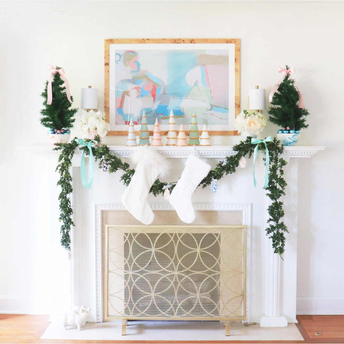 Pink Tiered Christmas Trees with 22K Gold Brushstroke Accent