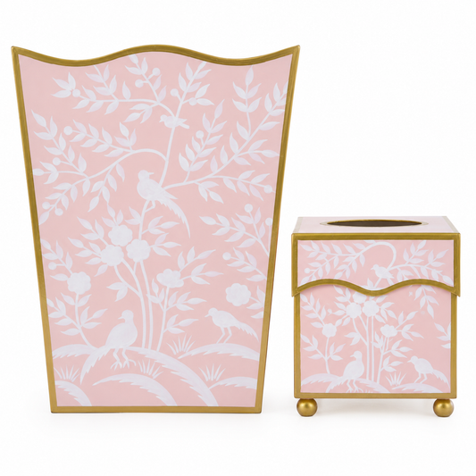 Pink Bird & Vine Wastepaper Basket & Tissue (2 Options)