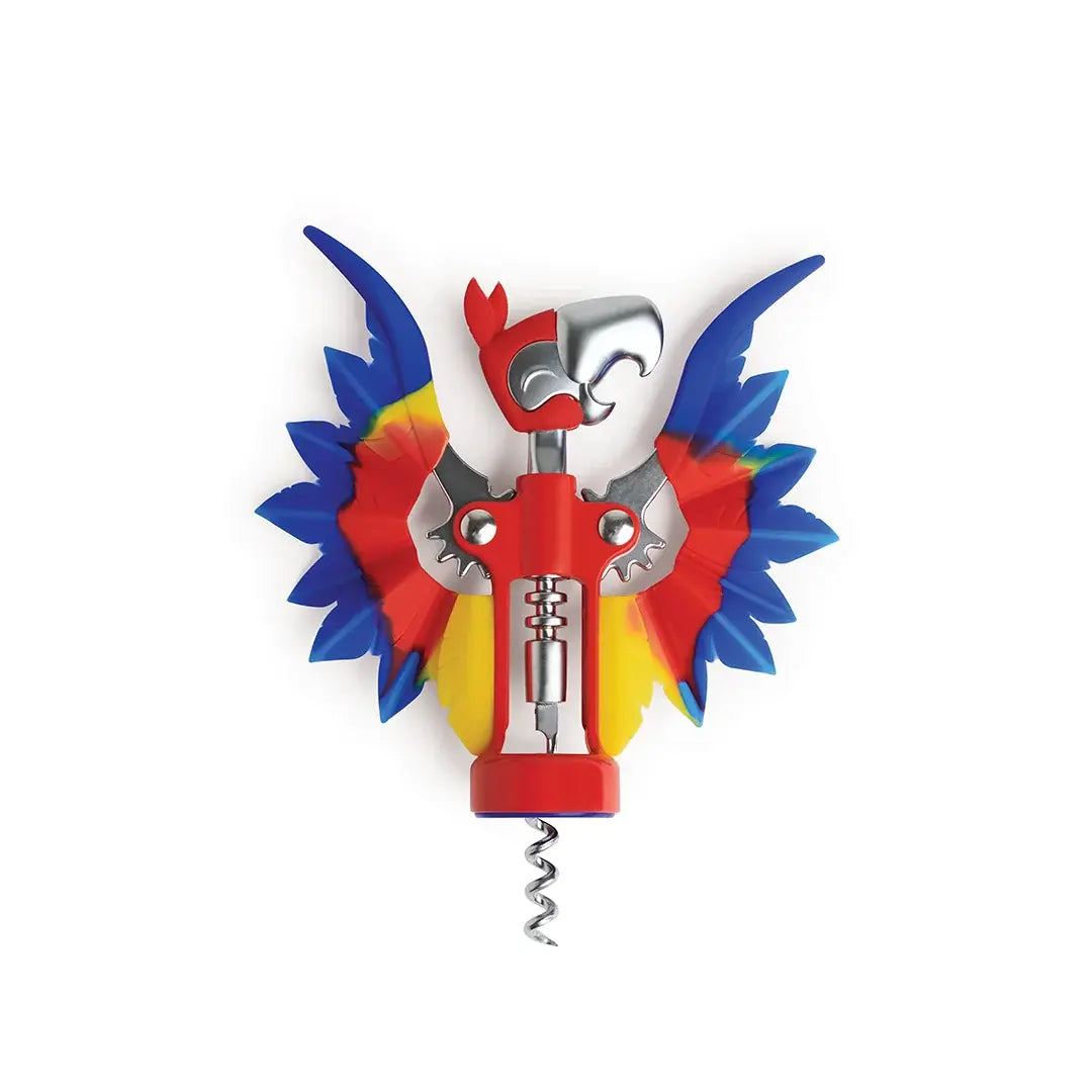 a red and blue corkscrew with wings