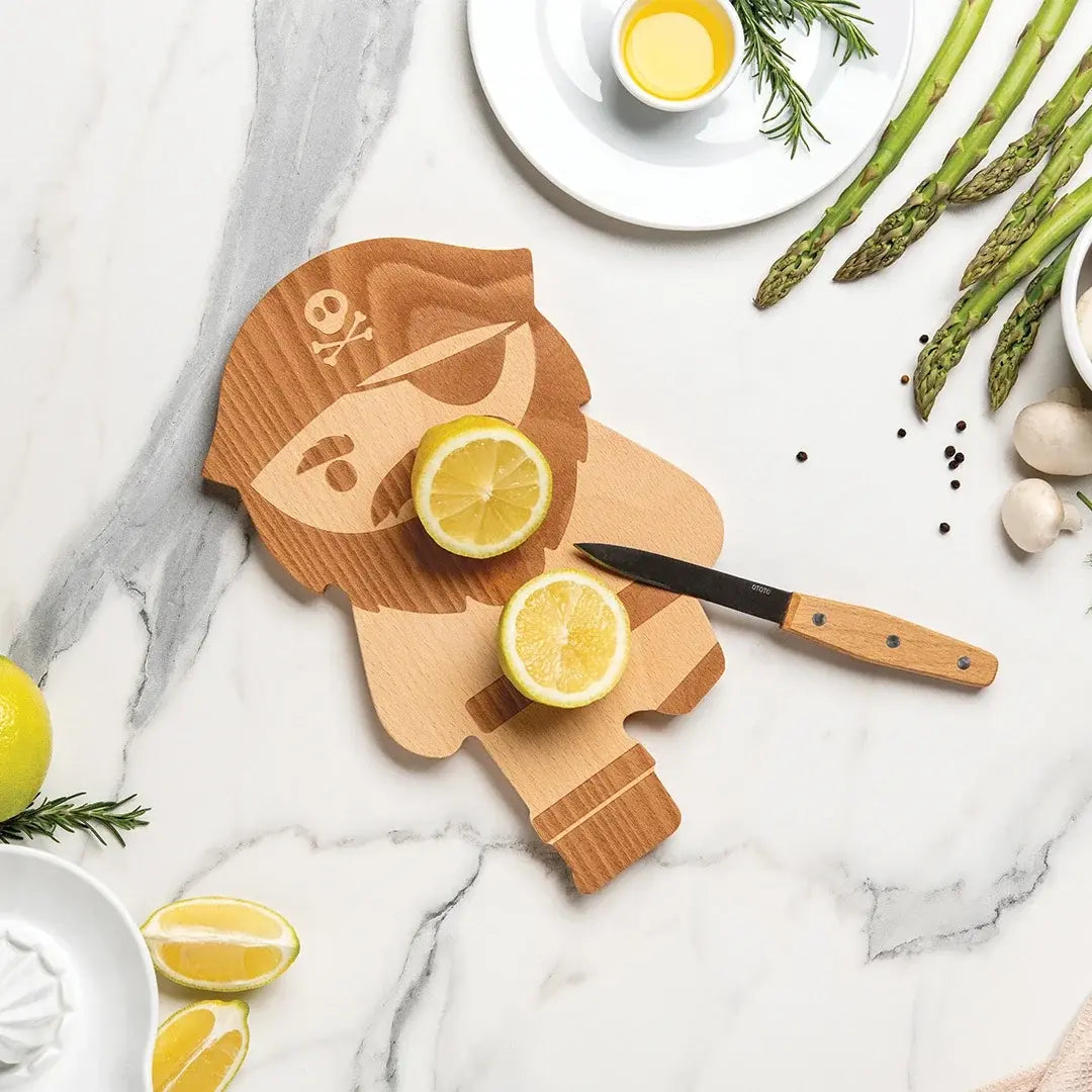 a cutting board with lemons on it
