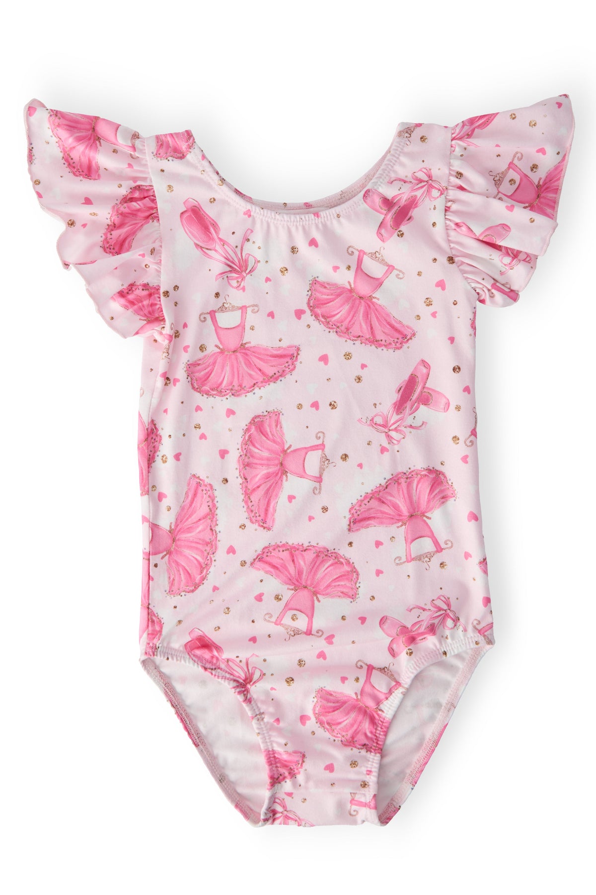 a pink and white one piece with pink and white designs