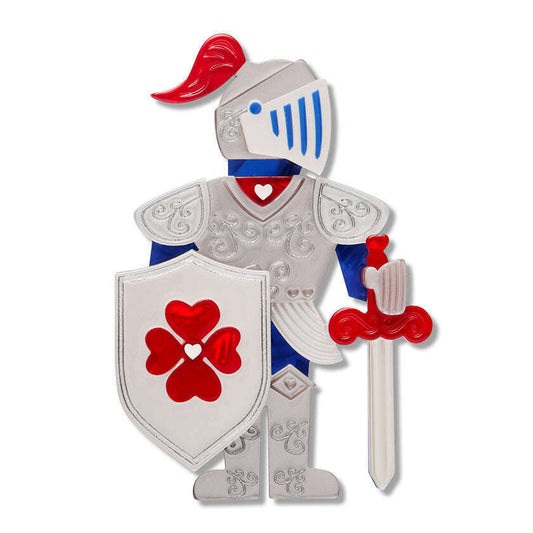 a toy knight with a shield and sword