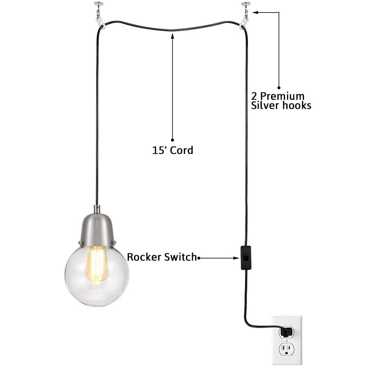 Plug-In Hanging LED Pendant Brushed Nickel Finish