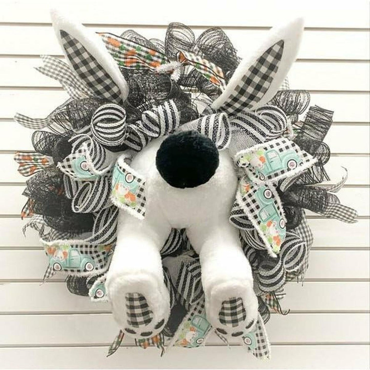 Plush Bunny Wreath Accent: Black & White