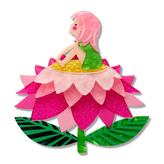 a cartoon girl sitting on a flower