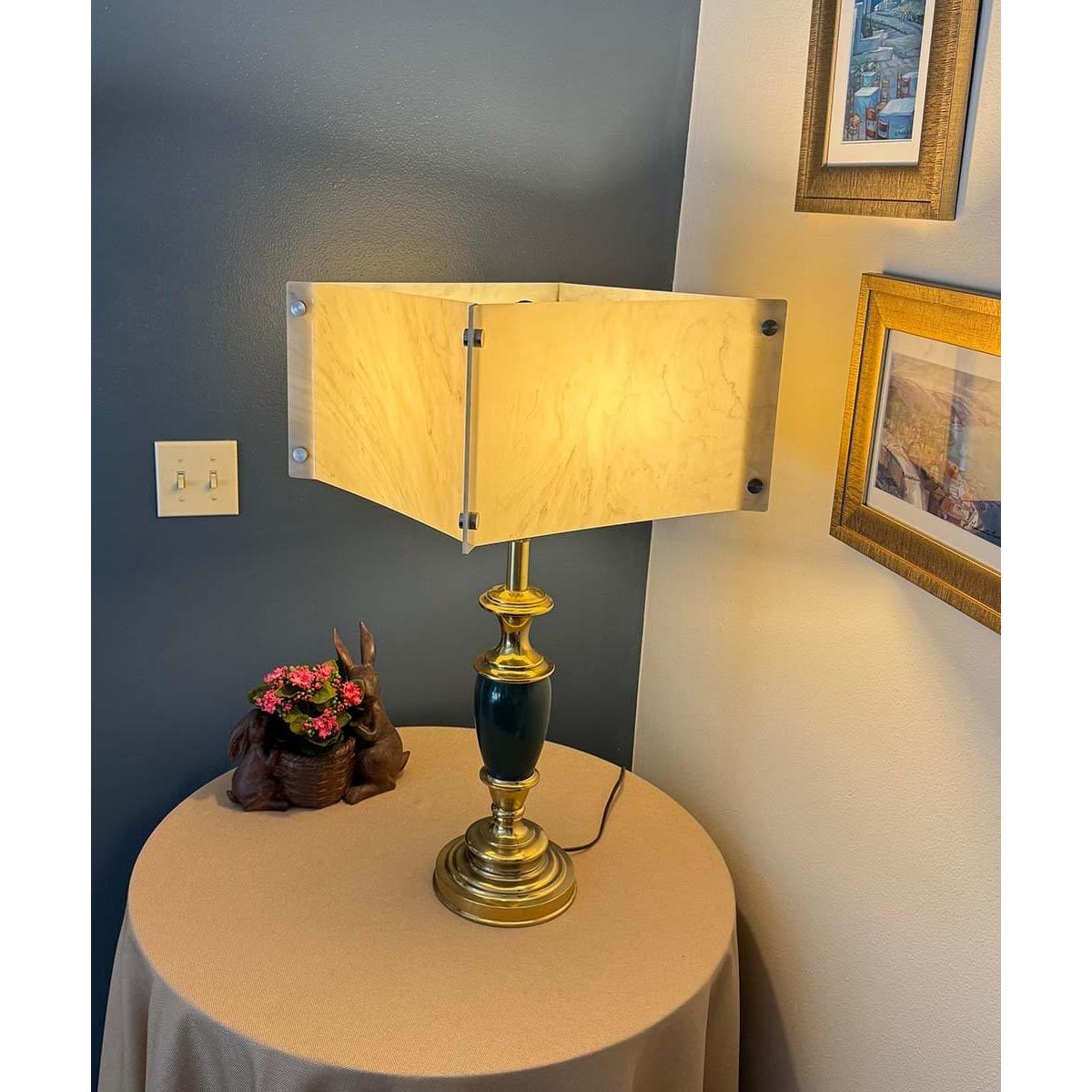 Pop Steady 15x15x9 Faux Marbled Alabaster Shallow Drum Square Lampshade