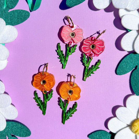 Poppy Bloom Earrings -PINK & ORANGE
