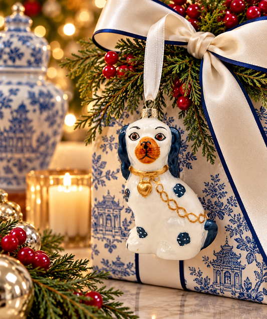 Box of 4 Blue Staffordshire Dog Gift Topper