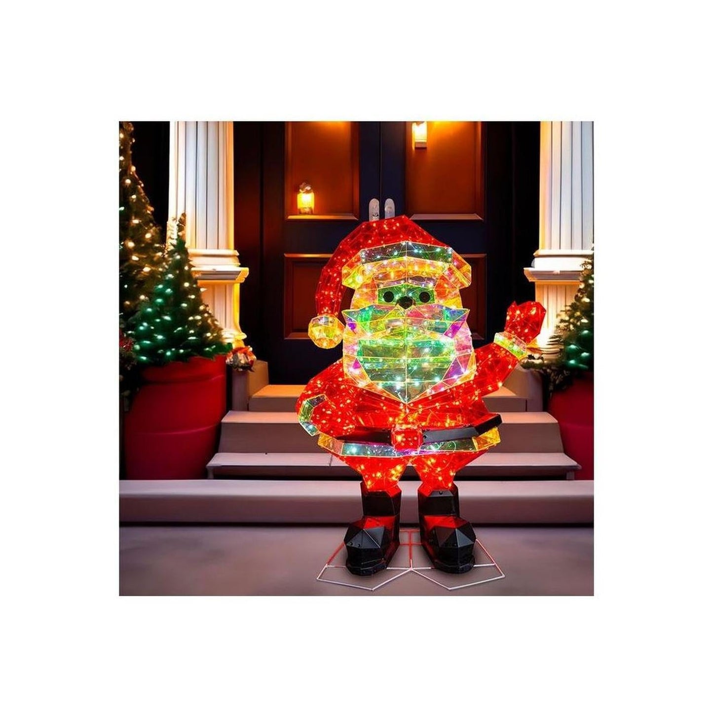 Pre-Lit Warm White LED Multifunction Holographic Santa