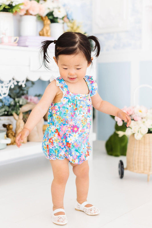 Preppy Floral Ruffle Cross Back Romper