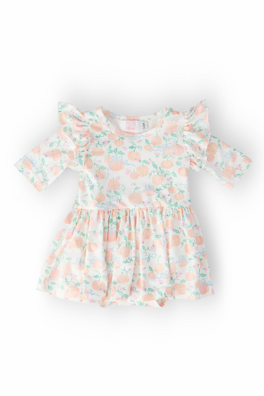 Pretty Pumpkins 3/4 Sleeve Flutter Twirl Bodysuit