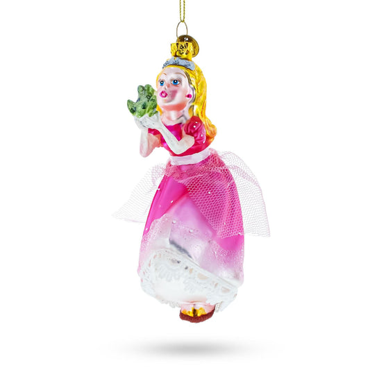 Princess Kissing Frog Prince Glass Christmas Ornament