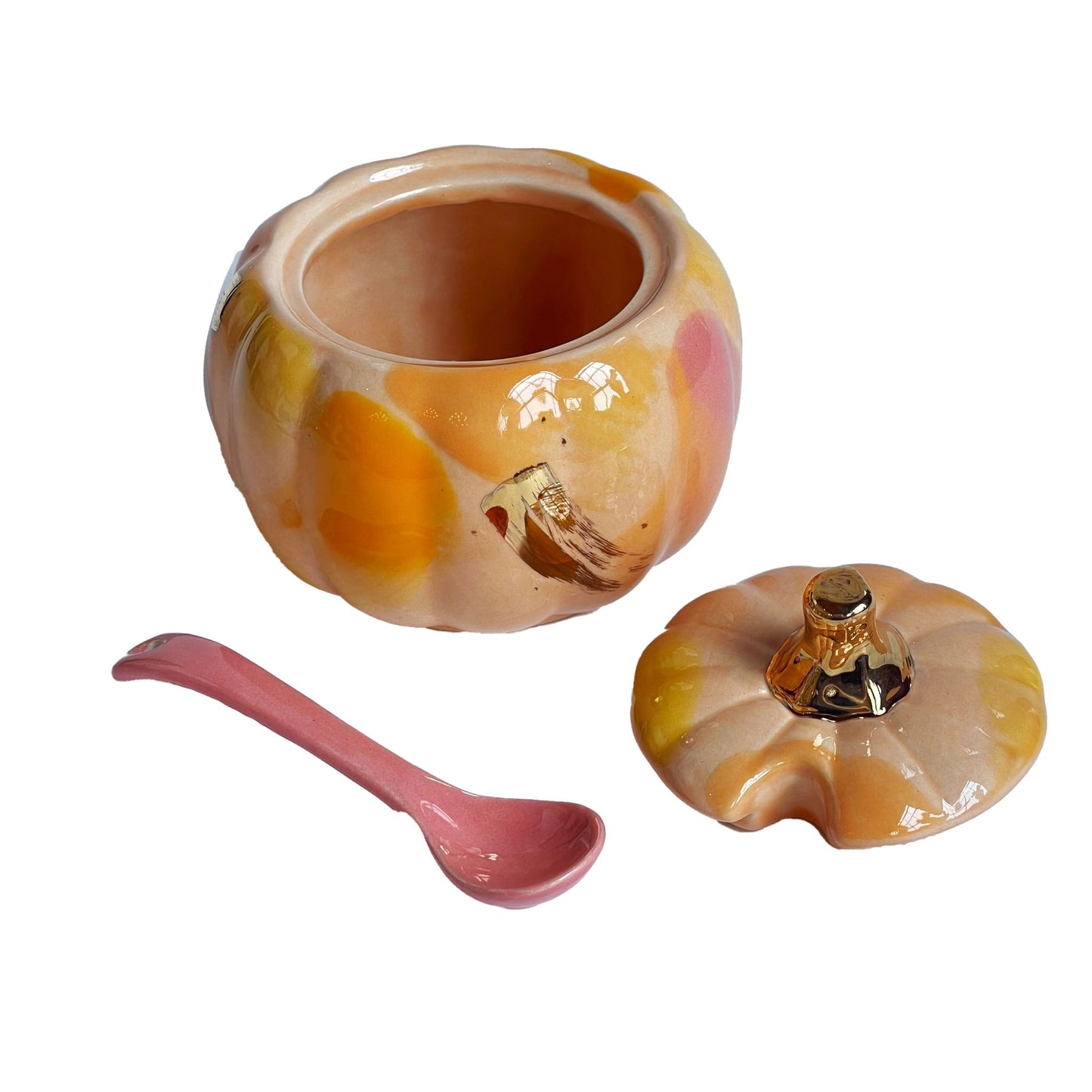 Pumpkin Sugar Pot, Spoon, and Creamer