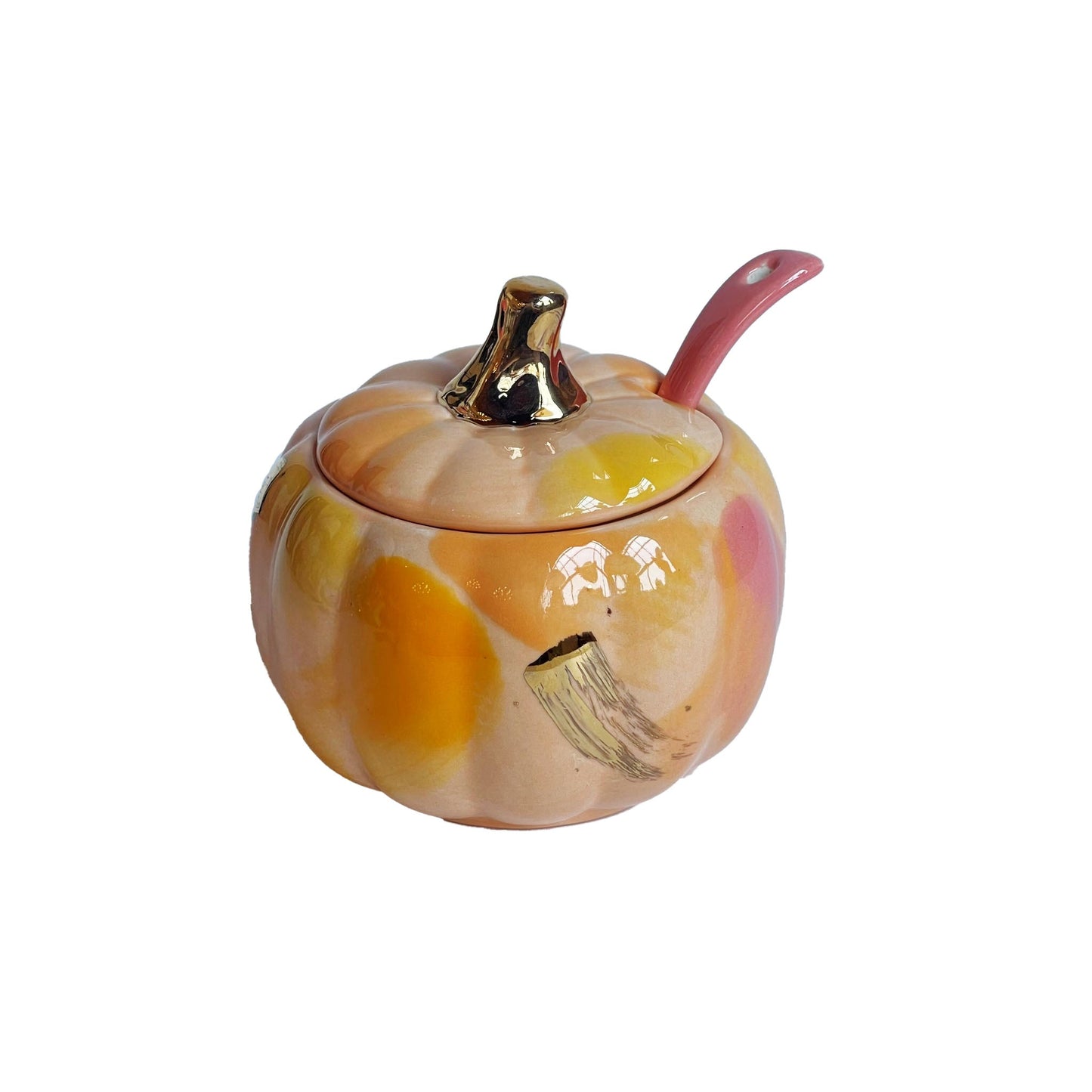 Pumpkin Sugar Pot, Spoon, and Creamer