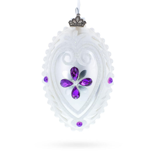 Purple Drops Glass Egg Christmas Ornament 4 Inches