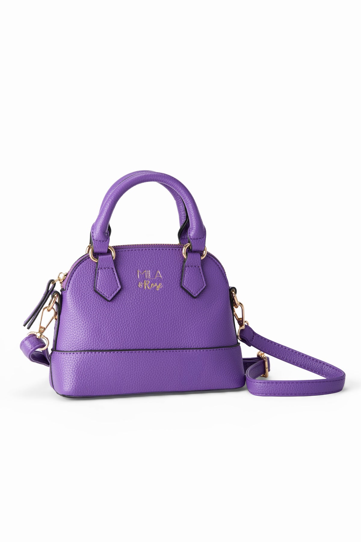 a purple handbag with a handle