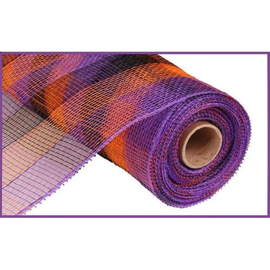 10" Metallic Orange/Black/Purple Plaid Mesh Ribbon