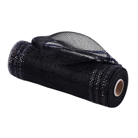 10" Border Stripe Metallic Mesh Ribbon: Black (10 Yards)