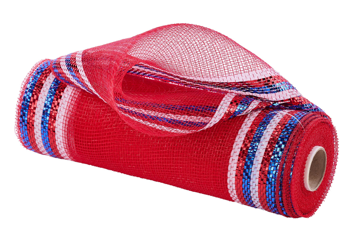 10" Border Stripe Metallic Mesh Ribbon: Red/White/Blue (10 Yards)