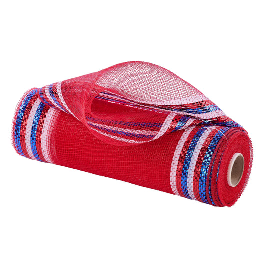 10" Border Stripe Metallic Mesh Ribbon: Red/White/Blue (10 Yards)