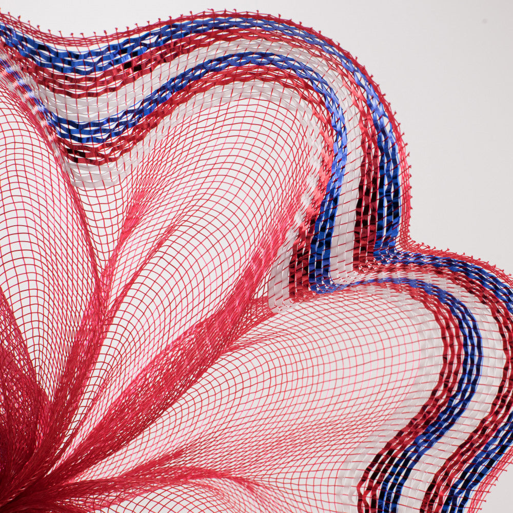10" Border Stripe Metallic Mesh Ribbon: Red/White/Blue (10 Yards)