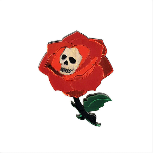 a red rose with a skull on it