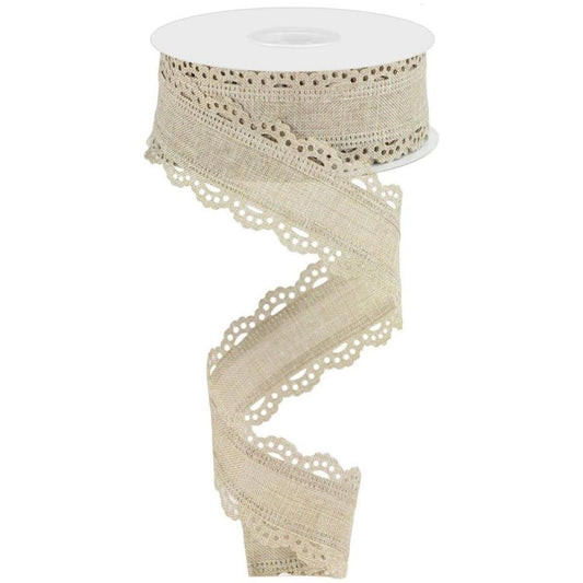 1.5" Scalloped Edge Ribbon: Buff (10 Yard)