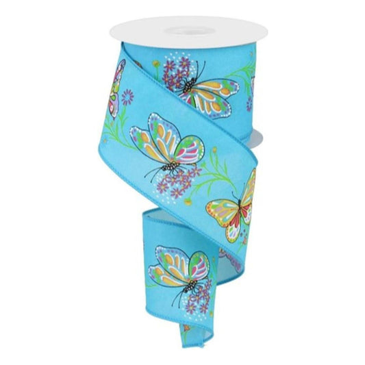 2.5" Butterfly Branch Ribbon: Blue (10 Yards)