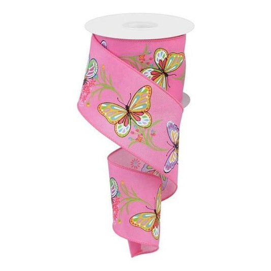 2.5" Butterfly Branch Ribbon: Pink (10 Yards)