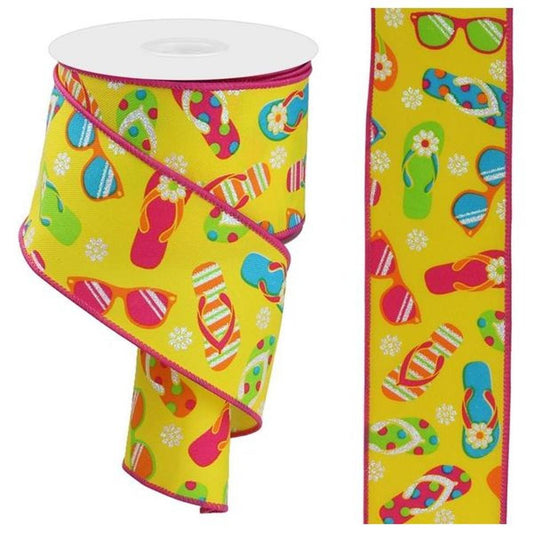 2.5" Flip Flop and Sunglasses Ribbon: Yellow (10 Yard)