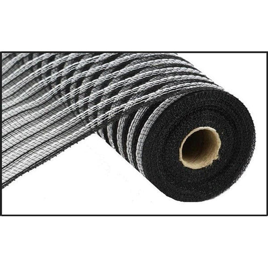10" Poly Jute Deco Mesh: Black & White Stripe (10 Yards)