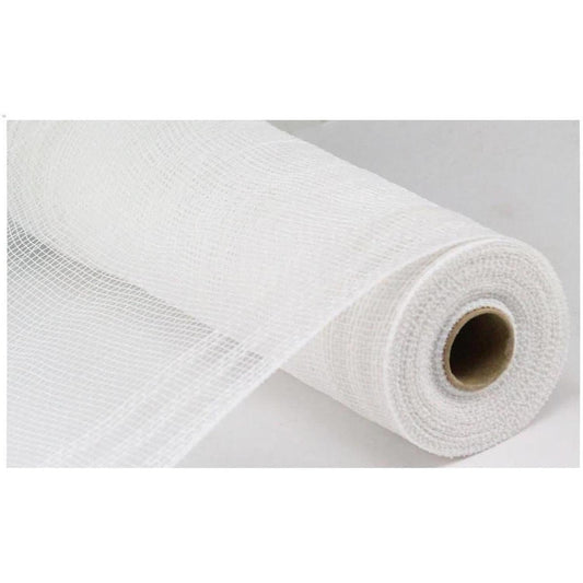 10.5" Faux Jute Border Stripe Mesh Ribbon: White (10 Yards)