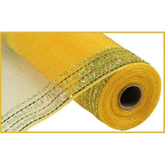 10.5" Border Stripe Tinsel Mesh Ribbon: Gold (10 Yards)