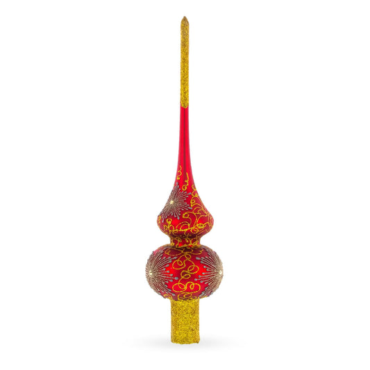 Radiant Jeweled Snowflake on Red Glass Christmas Tree Topper 11 Inches