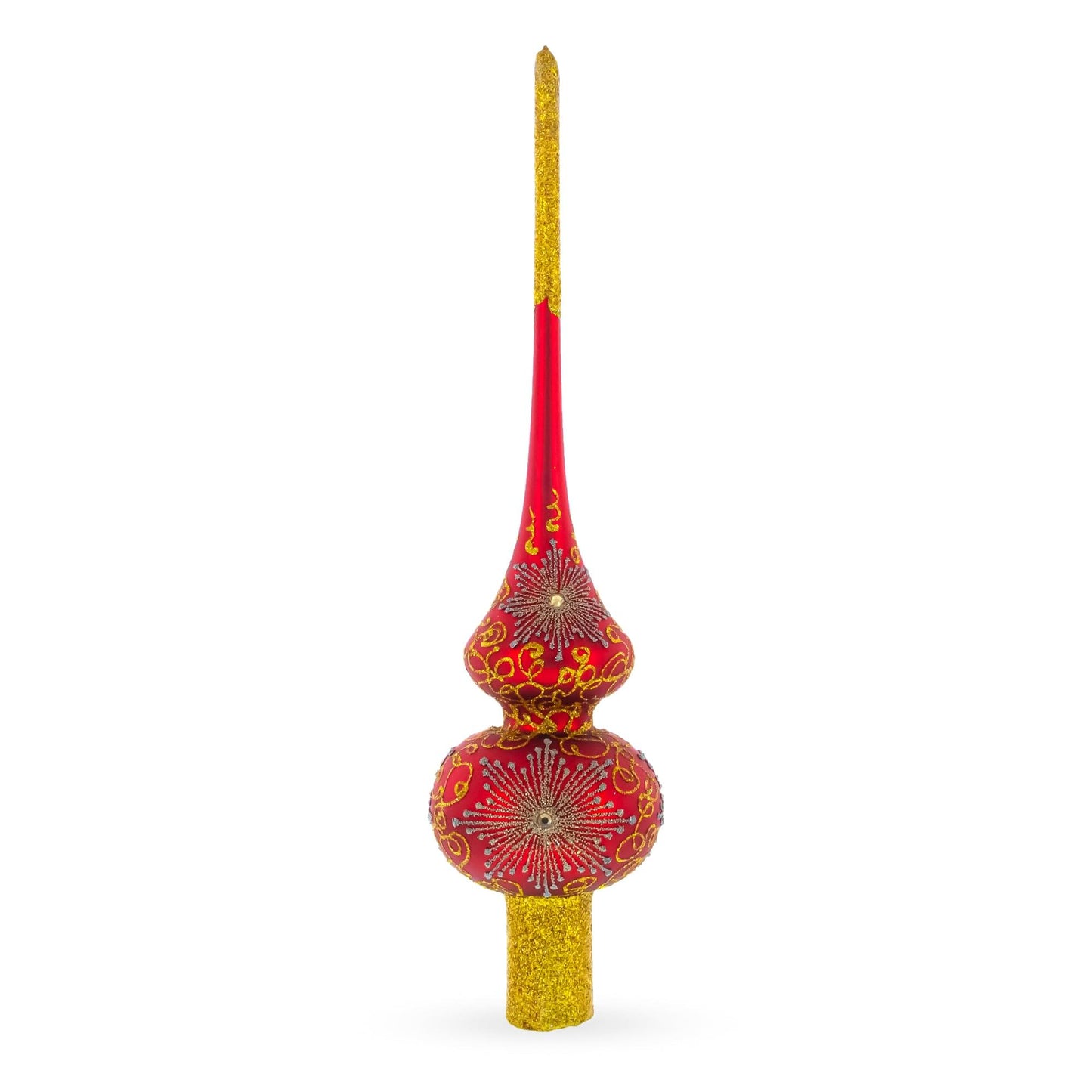 Radiant Jeweled Snowflake on Red Glass Christmas Tree Topper 11 Inches